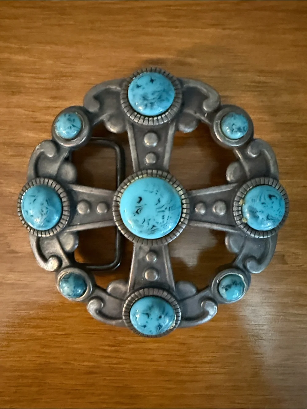 Vintage Made in Spain Turquoise Look Statement Belt Buckle